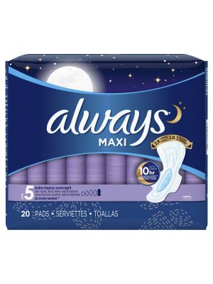 Always Maxi Size 5 Extra Heavy Overnight Pads with Wings Unscented Case/120