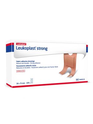 Leukoplast Strong 76460-10 Fabric Adhesive Dressings Knuckle Sterile 38 mm x 75 mm Box/100