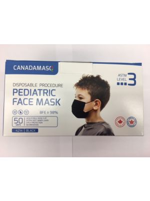 Canadamasq Disposable Pediatric Face Masks Level 3 Black Box/50