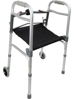 Aluminum Adult Walker 2 Button with Seat and Wheels