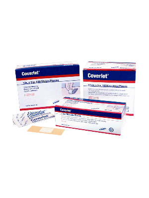 Coverlet 0023100 Stretchable Lightweight Fabric Adhesive Dressing Sterile Strips Beige 7.6 cm x 2.5 cm Box/100