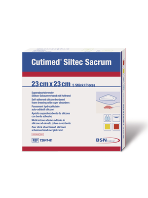 Cutimed Siltec B 7264700 Foam Dressing with Super-Absorbers and Silicone Adhesive Border Sterile White 17.5 cm x 17.5 cm Sacrum Box/5