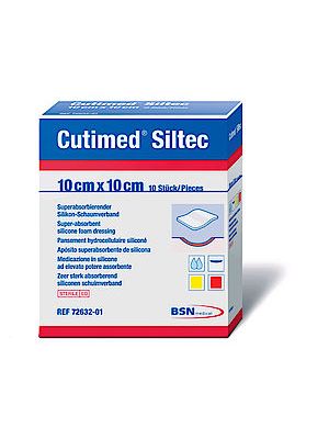 Cutimed Siltec 7263204 Foam Dressing with Super-Absorbers and FeatherTack Silicone Layer Sterile White 20 cm x 20 cm Box/5