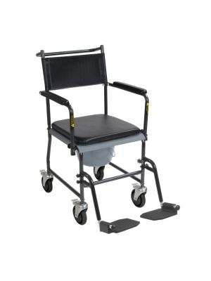 Upholstered Drop Arm Wheeled Commode with Footrests