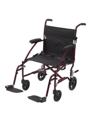 Fly-Lite Aluminum Transport Chair Burgundy Frame with Black Upholstery