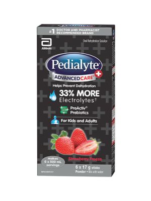 Pedialyte AdvancedCare Plus Electrolyte Powder Sticks Strawberry Freeze 6 x 17 g sticks