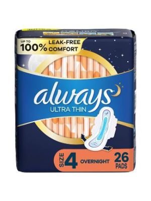 Always Overnight Size 4 Pads Unscented with Wings Bag/26