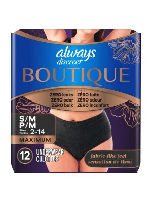 Always Discreet Boutique Incontinence Underwear Black Small/Medium Case/24