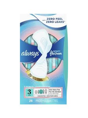 Always Infinity Size 3 Extra Heavy Flow Pads with Wings Unscented Pkg/28