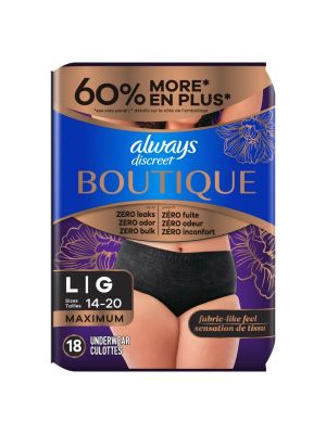 Always Discreet Boutique Incontinence Underwear Black Large Case/36