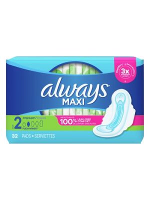 Always Maxi Pads Size 2 Super Long with Flexi Wings Bag/32