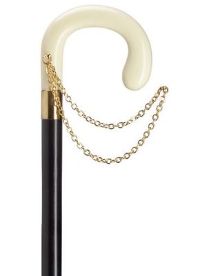 Decorative European Ladies Crook Handle With Gold Chain White Ivory