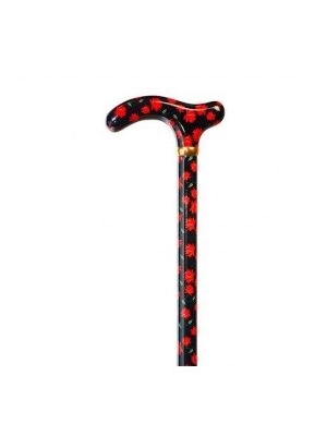Derby Handle Cane High Gloss Royal Red Flowers