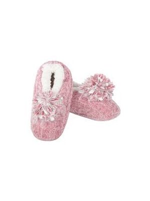 Women's Plush Pom-Pom Chenille Cable Knit Slippers