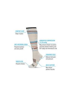 Unisex Multi Striped Cotton Blend 15-20 mmHg Graduated Compression Socks Size 9-11 Oatmeal Stripe