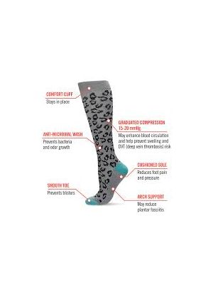 Women's Leopard Nylon 15-20 mmHg Graduated Compression Socks Size 9-11 Gray