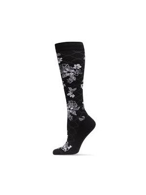 Women's Floral Link Nylon 15-20 mmHg Graduated Compression Socks Size 9-11 Black