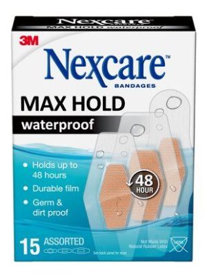 3M Nexcare Max Hold Waterproof Bandages Assorted Box/15