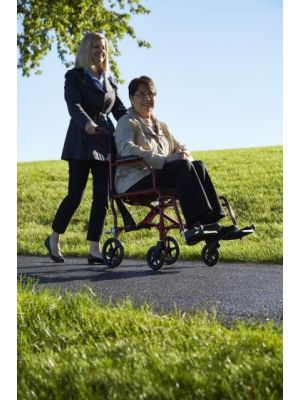 Ultralight Transport Chair Permanent Armrest Swing-Away Leg Rest 300-lb. Weight Capacity Red