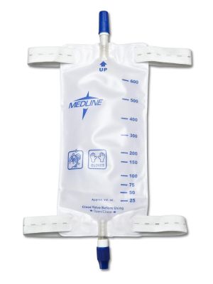 Medline DYND12574 Urinary Leg Drain Bags with Elastic Straps Twist Valve Medium 20 oz. Case/48