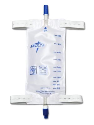 Medline DYND12574 Urinary Leg Drain Bags with Elastic Straps Twist Valve Medium 20 oz.