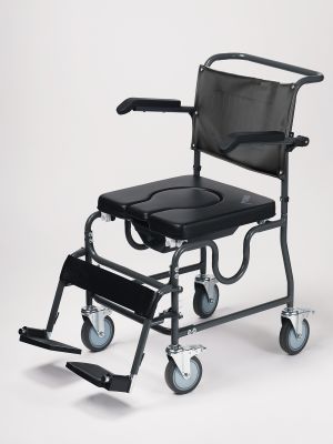 4 Way Padded Steel Commode Chair with Wheels