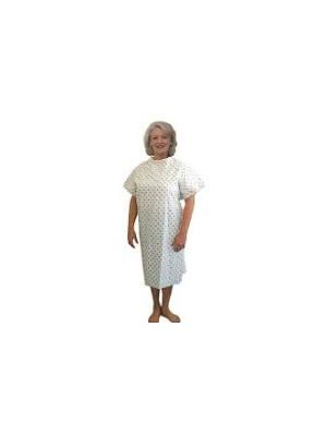 Convalescent Comfort Gown White With Blue Print