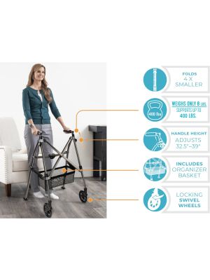 Wonder Walker Plus Compact Folding Walker Short Black Walnut