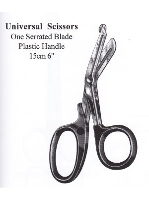 Universal Scissors One Serrated Blade Black Plastic Handles 15cm 6