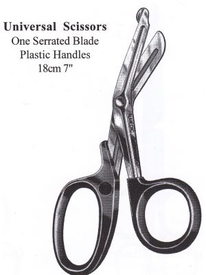 Universal Scissors One Serrated Blade Black Plastic Handles 18cm 7
