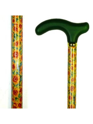 Floral Wood Stick Cane with Sunflower Pattern