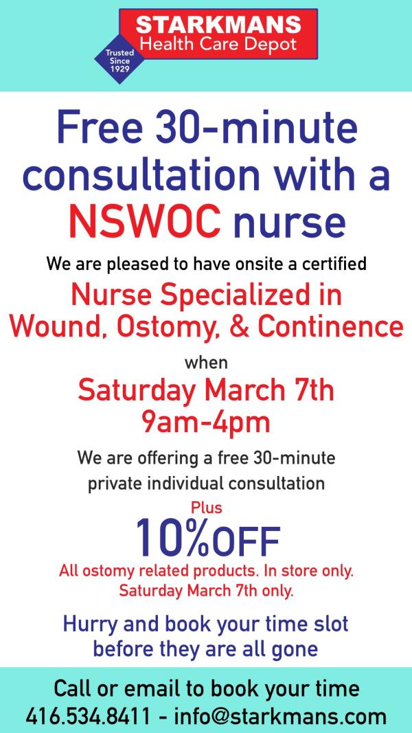 ☆ Ostomy Nurse Here for 1 Day! Book Your FREE 30-Minute Appointment for Saturday March 7th!