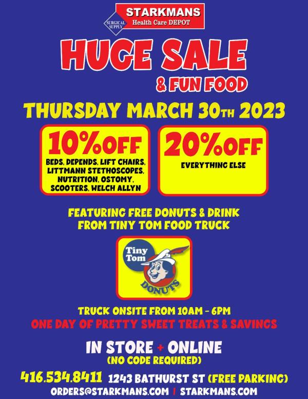 SALE Thursday March 30th with FREE dozen Tiny Tom Donuts & Drink!