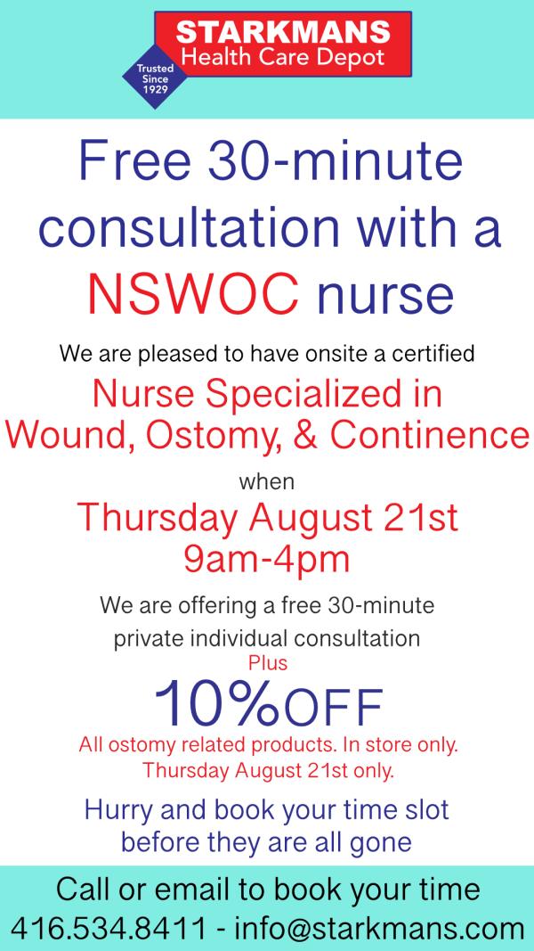 ☆ Ostomy Nurse Here for 1 Day!  Book Your FREE 30-Minute Appointment for Thursday August 21st!